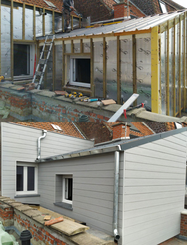 Instalation d'un bardage en composite gris sur rénovation