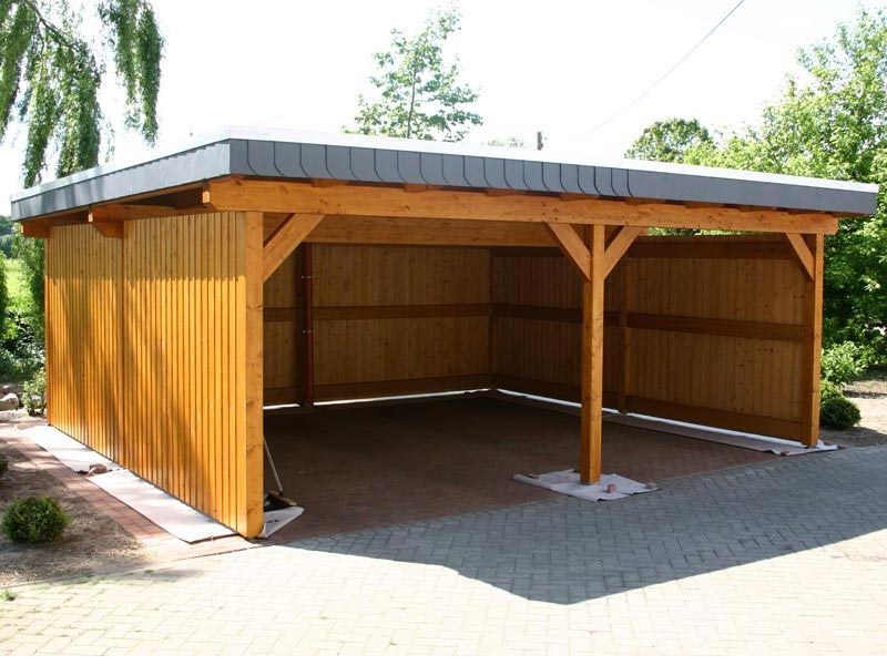 Carport bois verni pour deux voitures