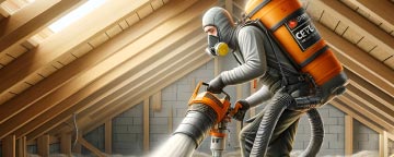 Illustration d'un employer en train de pulvériser de la ouate de cellulose sur un plancher
