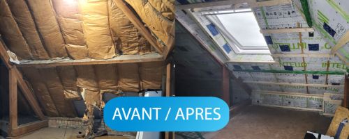 Isolation d’un comble en ouate de cellulose avant, après