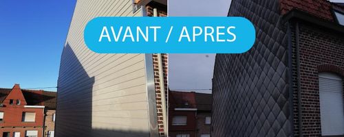 Vu avant et après d'une rénovation de pignon de façade à Wervicq-sud