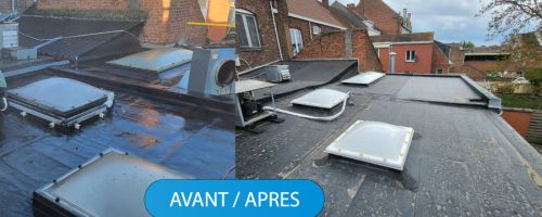 Vue de la toiture plate en EPDM avant et après renovation à Marcq-en-Barœul