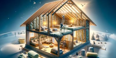 Illustration graphique d'une maison en cours d'isolation