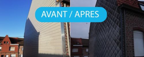 Vu avant et après d'une rénovation de pignon de façade à Wervicq-sud