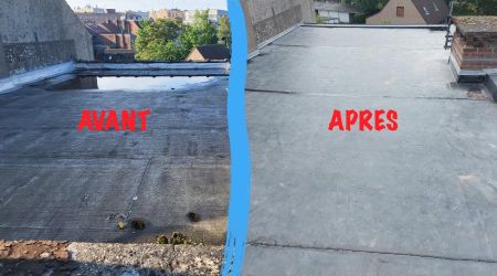 Vue de la toiture plate avant / après chantier renovation à Lambersart