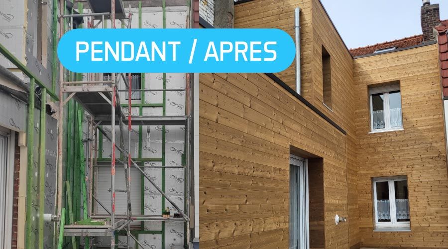 Isolation par l'extérieur et bardage ThermoWood à Comines