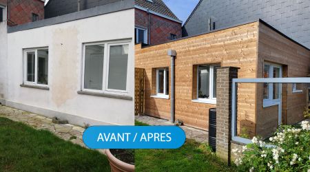 Vue de la façade avant / après chantier renovation à roncq