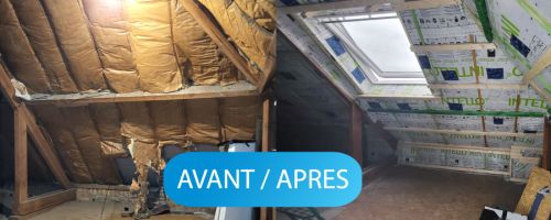 Isolation d’un comble en ouate de cellulose avant, après