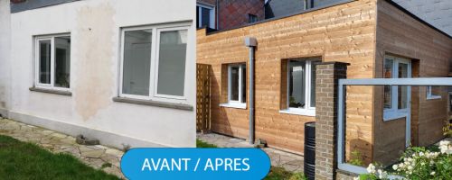 Vu façade avant apres chantier à Roncq